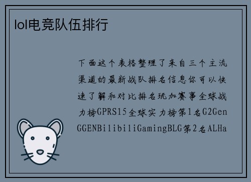 lol电竞队伍排行