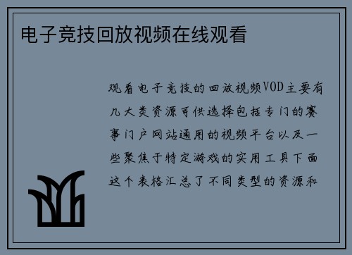 电子竞技回放视频在线观看